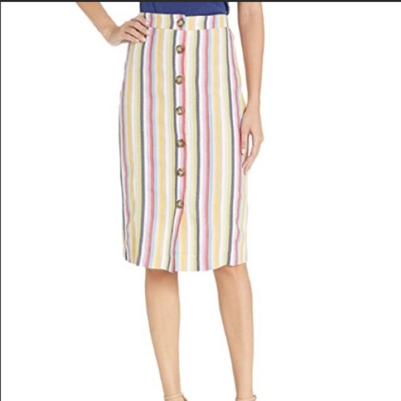 ECI Women's Striped Button-Up Midi Skirt Size L Multicolor Soft Comfortable - Picture 1 of 9